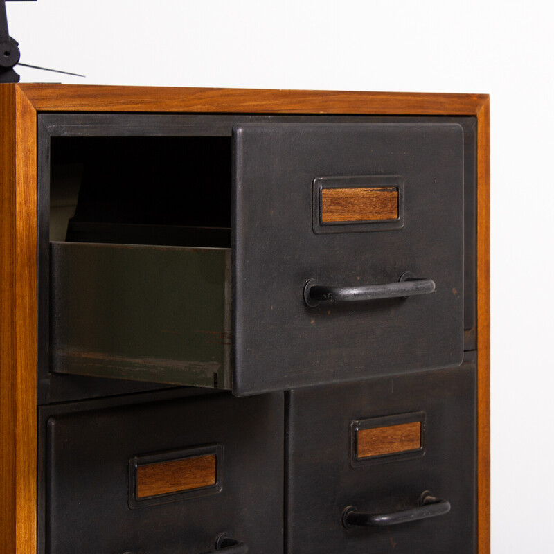 Vintage industrial furniture with teak cabinet