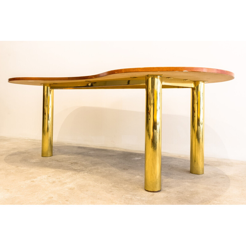 Brass and wooden bean shaped table * 1960s