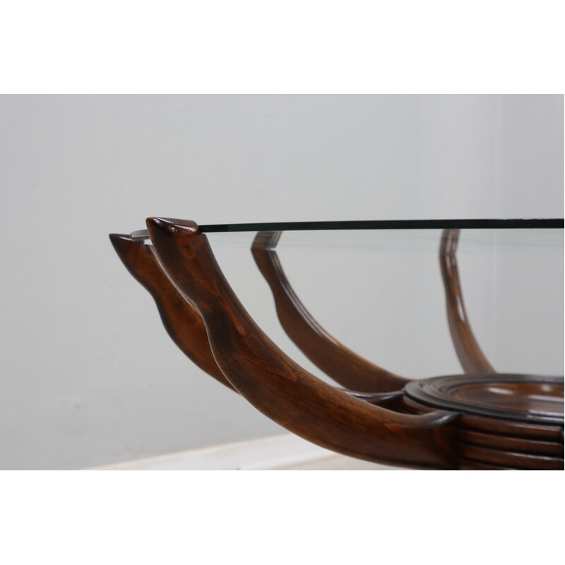 Vintage wood and glass spider coffee table by Carlo De Carli, 1950
