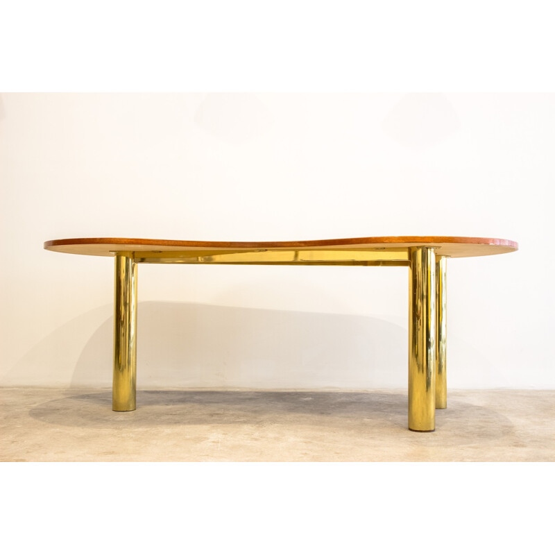 Table en bois et laiton en forme de haricot - 1960