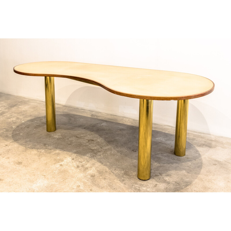 Table en bois et laiton en forme de haricot - 1960