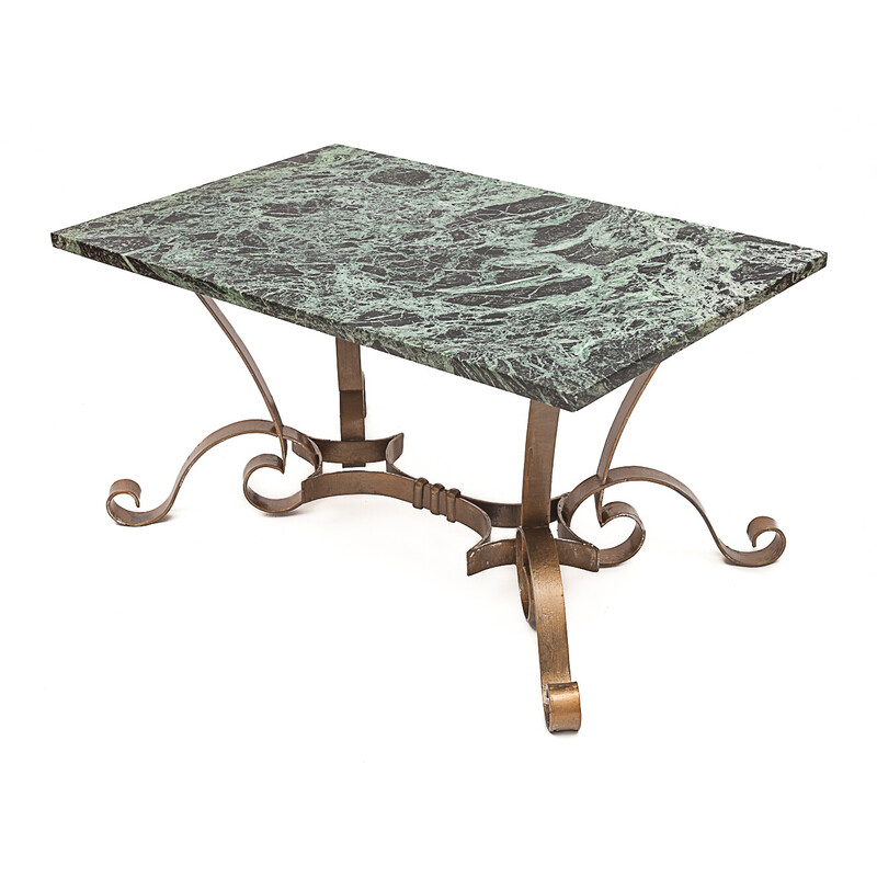 Vintage marble and wrought iron coffee table by Raymond Subes, 1930