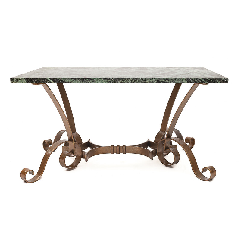 Vintage marble and wrought iron coffee table by Raymond Subes, 1930