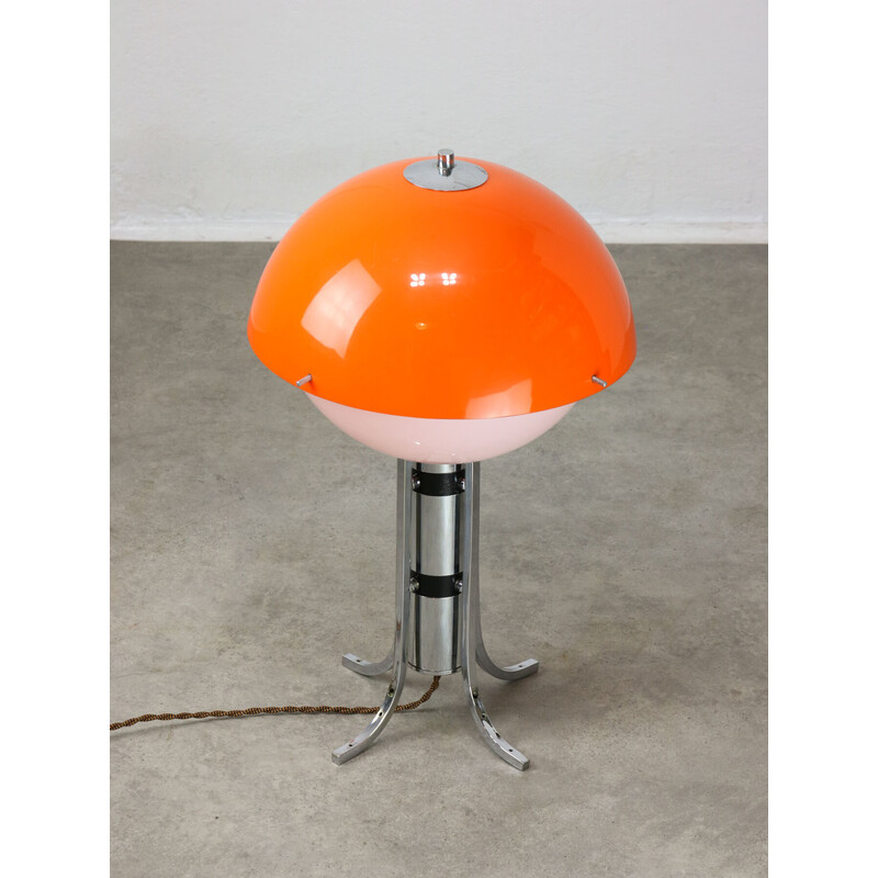 Vintage mushroom table in orange plexiglas and chrome, Italy
