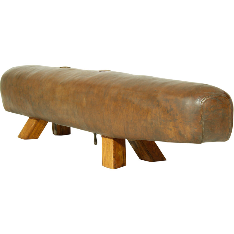 Vintage Leather Gymnastics Pommel Horse Bench