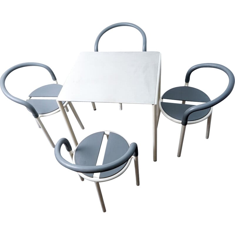 Vintage stainless steel and metal dining set by Fritz Hansen, Denmark 1999