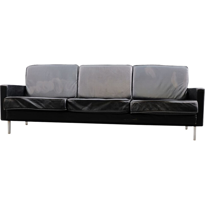 Vintage 3-seater metal and leather sofa by George Nelson for Herman Miller, 1960