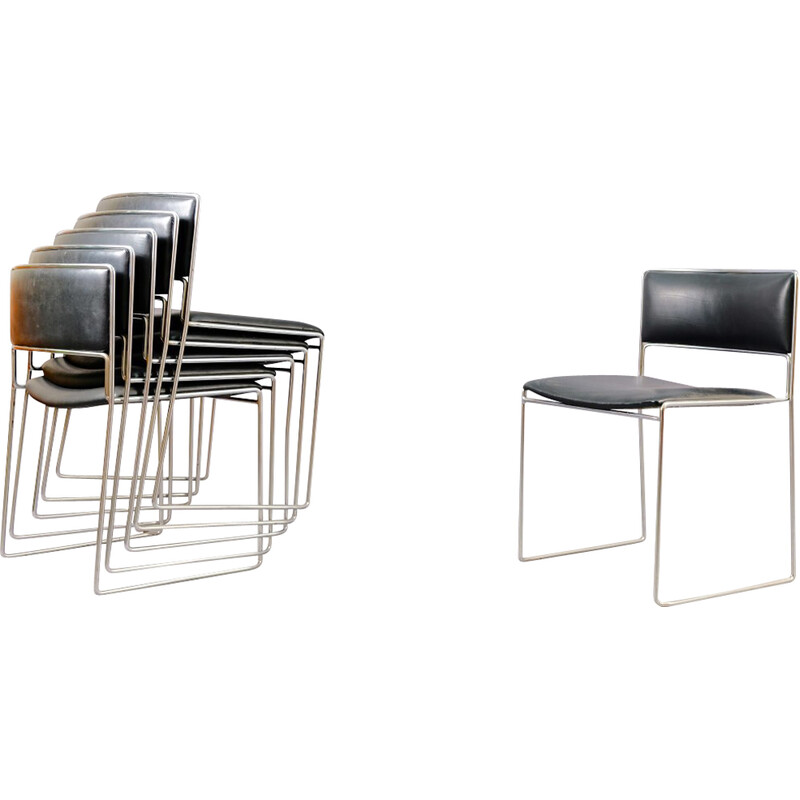 Conjunto de 6 cadeiras de jantar em pele e metal de Preben Fabricius e Jørgen Kastholm para Kill International, Alemanha
