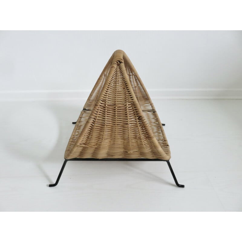 Vintage rattan magazine rack, Italy 1960