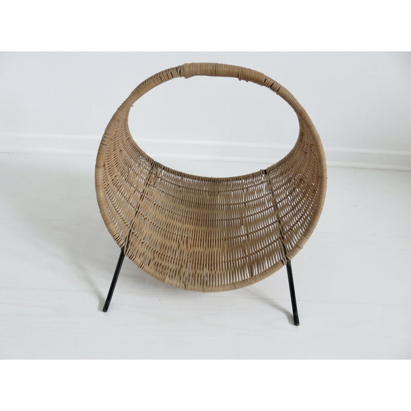 Vintage rattan magazine rack, Italy 1960