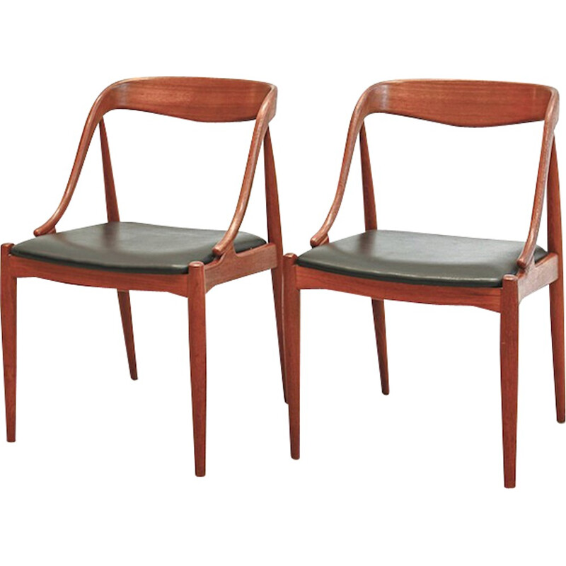 Suite de 4 chaises en cuir synthétique et teck de Johannes Andersen - 1960