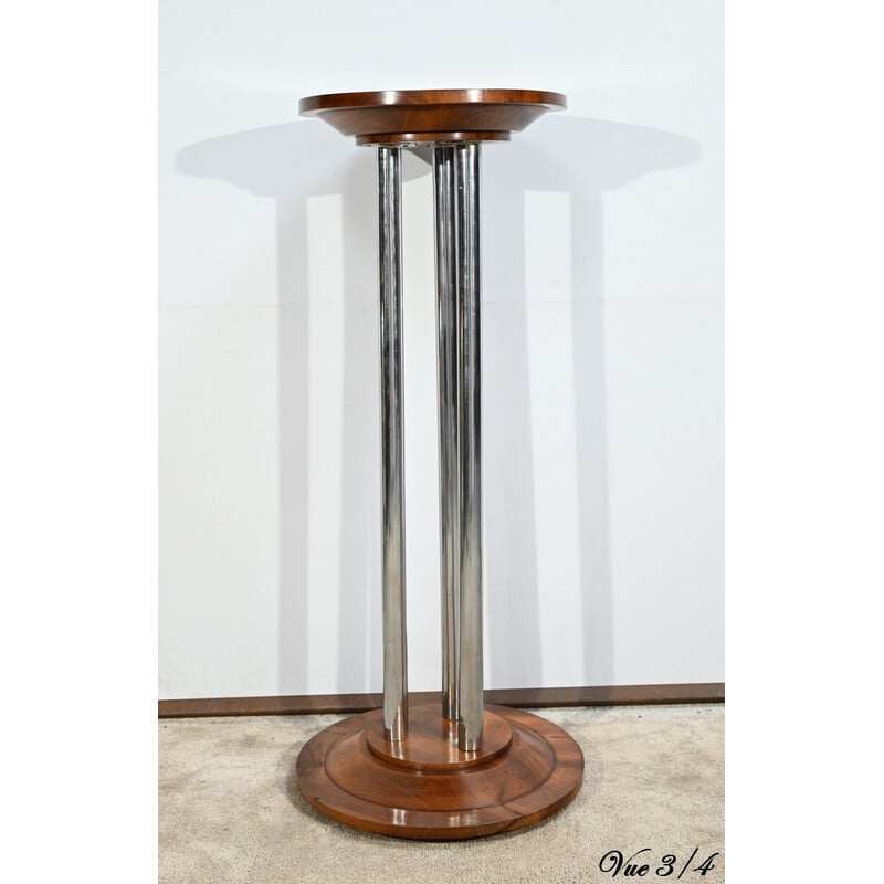 Vintage stand in walnut and chromed metal, 1930