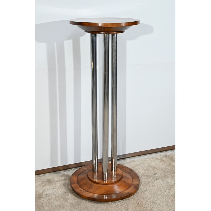 Vintage stand in walnut and chromed metal, 1930