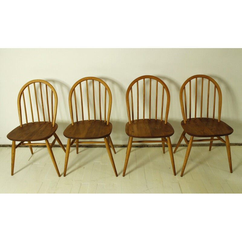 Set of 4 vintage dining chairs in bentwood and ash by Lucian Ercolani, 1960