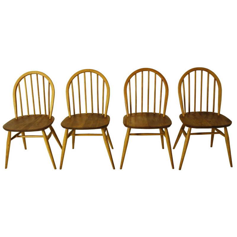 Set of 4 vintage dining chairs in bentwood and ash by Lucian Ercolani, 1960