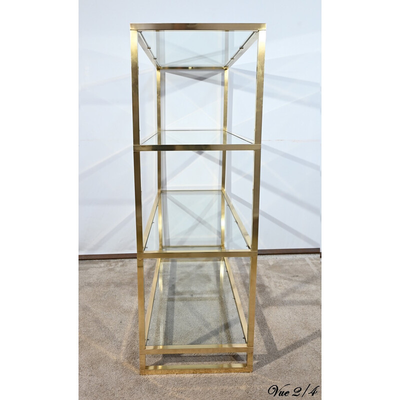 Vintage brass and glass shelf with 4 levels, 1970