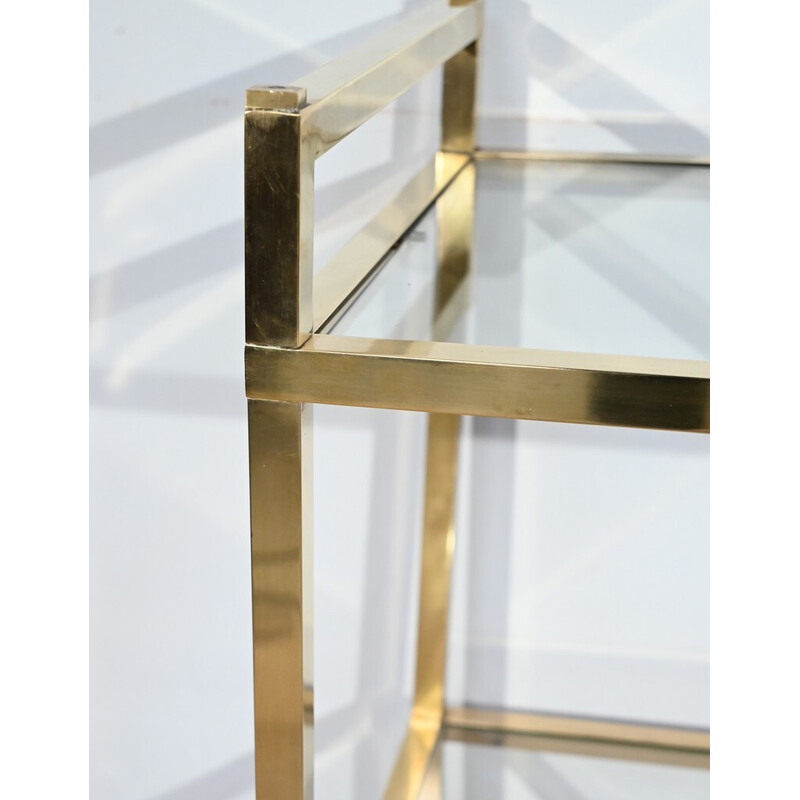 Vintage brass and glass 3-level shelf, 1970