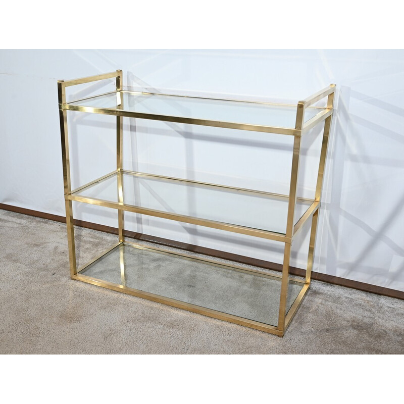 Vintage brass and glass 3-level shelf, 1970