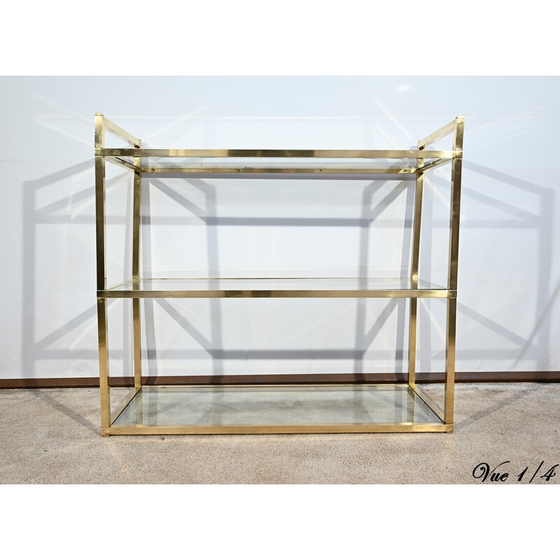 Vintage brass and glass 3-level shelf, 1970