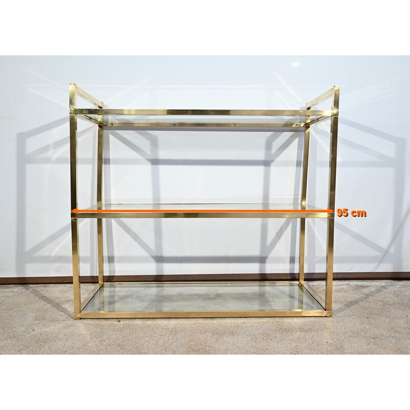 Vintage brass and glass 3-level shelf, 1970