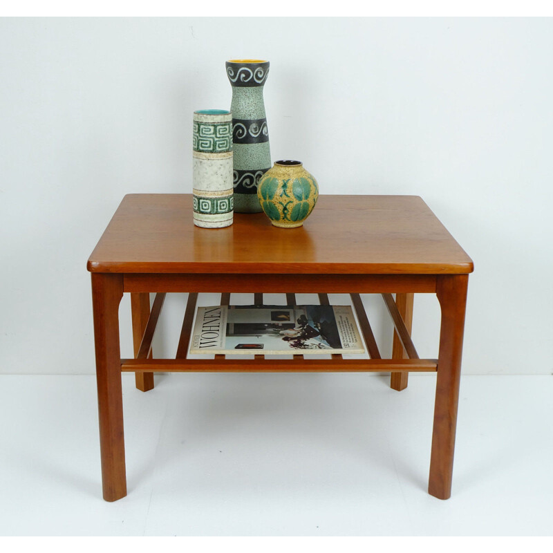 Teak side table danish modern with newspaper shelf - 1960s