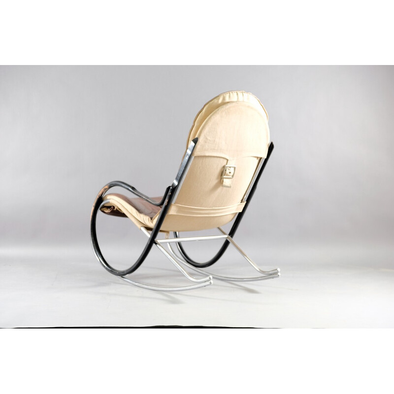 Vintage Nonna rocking chair in leather and metal by Paul Tuttle for Strässle, Switzerland 1970