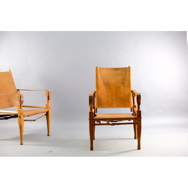 Pair of vintage Safari armchairs in Cognac leather by Wilhelm Kienzle for Wohnbedarf, Switzerland 1949