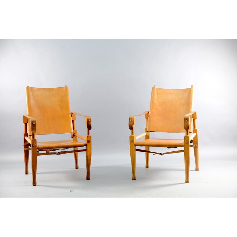 Paire de fauteuils vintage Safari en cuir Cognac par Wilhelm Kienzle pour Wohnbedarf, Suisse 1949