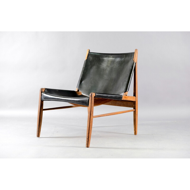 Vintage leather armchair by Franz Xaver Lutz for WK Möbel, Germany 1958