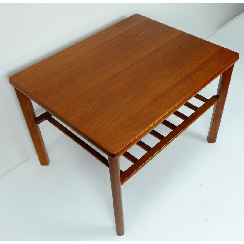 Teak side table danish modern with newspaper shelf - 1960s