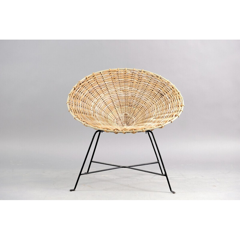 Vintage iron and wicker mesh chair, Germany 1960