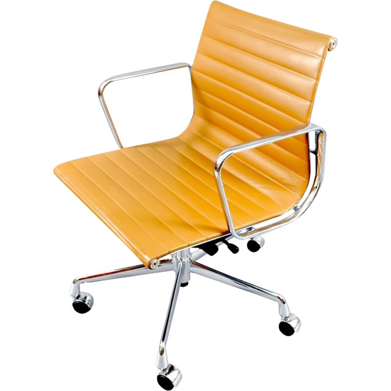 Fauteuil vintage pivotante en aluminium et cuir par Charles et Ray Eames pour Vitra, Allemagne 1959