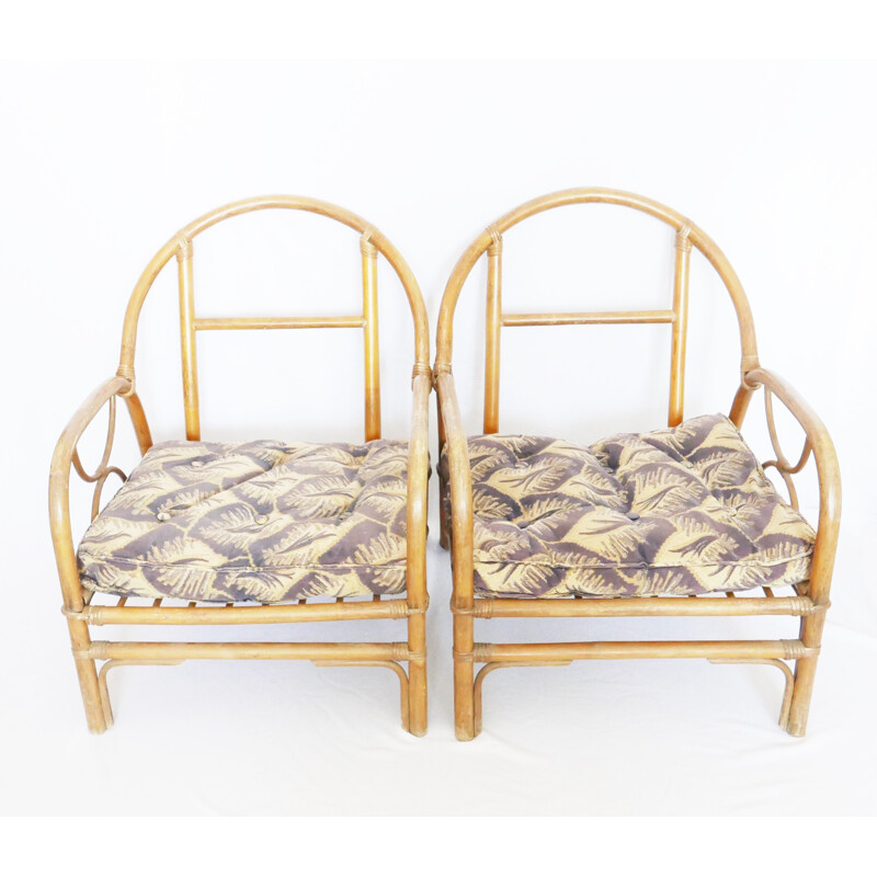 Pair of vintage bamboo armchairs - 1940s