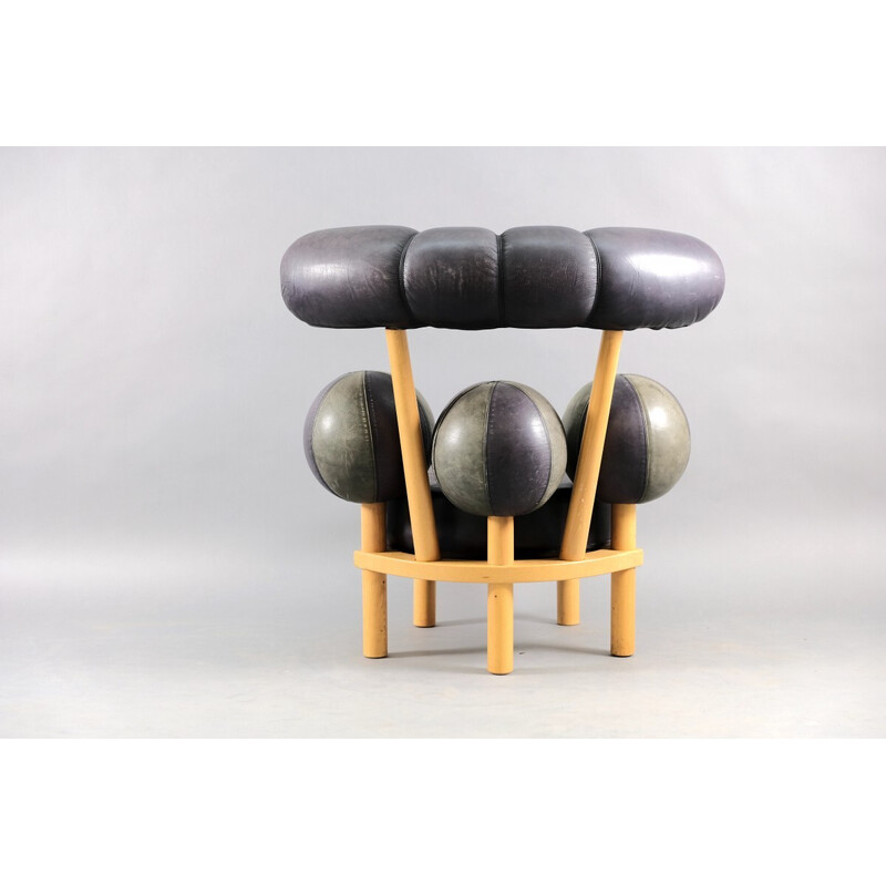 Vintage leather and wood armchair by Peter Opsvik for Stokke, Norway