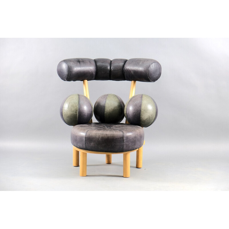 Vintage leather and wood armchair by Peter Opsvik for Stokke, Norway