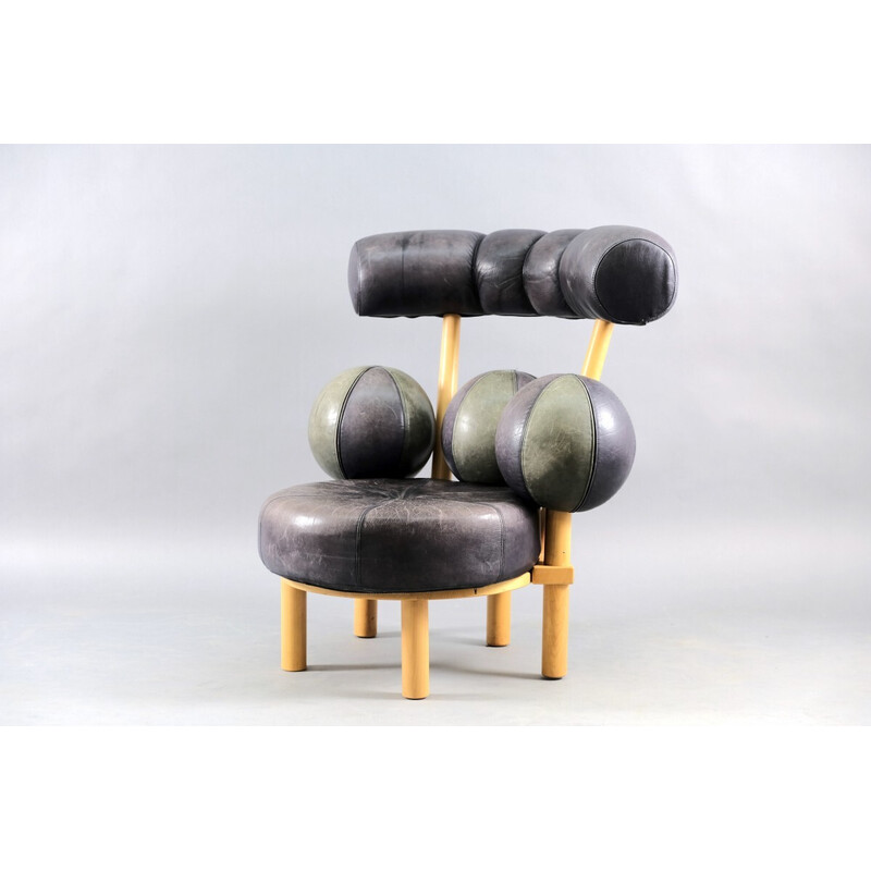 Fauteuil vintage en cuir et bois par Peter Opsvik pour Stokke, Norvège