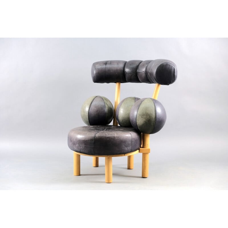 Vintage lederen en houten fauteuil van Peter Opsvik voor Stokke, Noorwegen