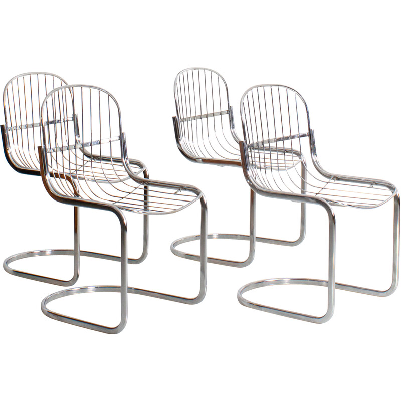 Ensemble de 4 chaises vintage en acier chromé par Gastone Rinaldi, Italie 1970