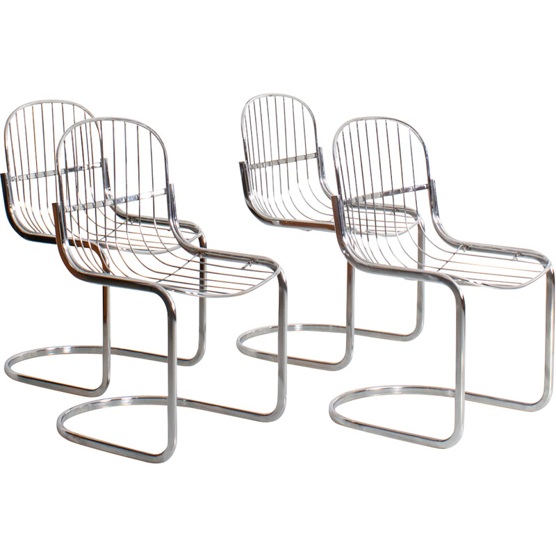 Set of 4 vintage chromed steel chairs by Gastone Rinaldi, Italy 1970