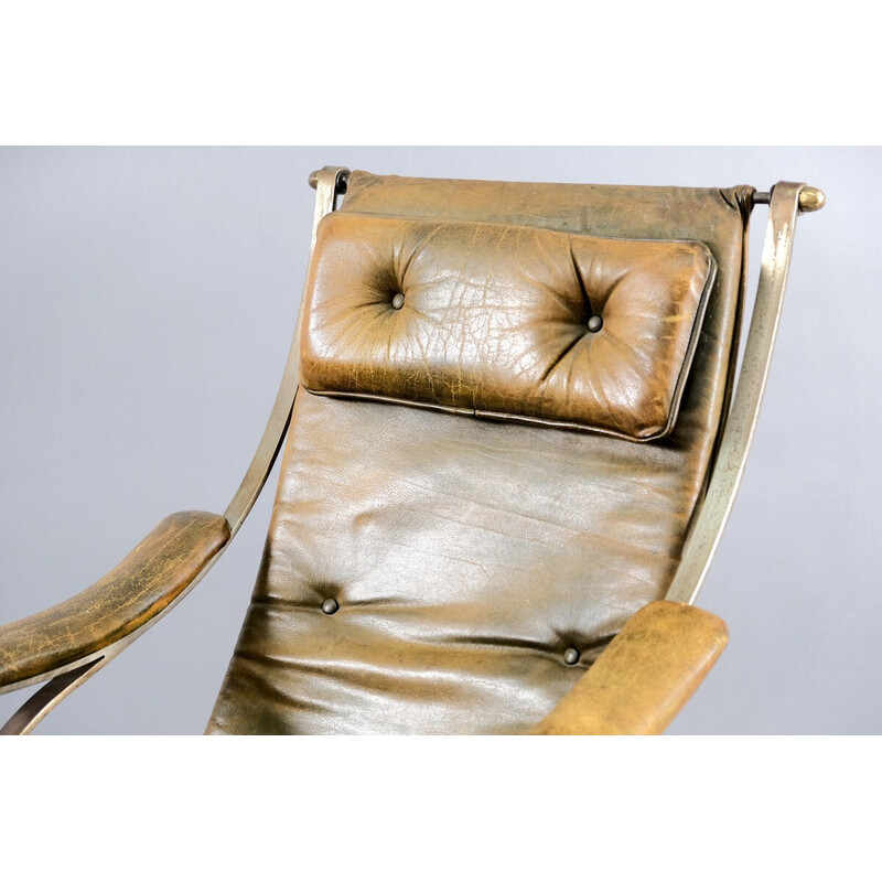 Vintage leather and metal rocking chair by Peter Cooper for R.W. Winfried, England 1890
