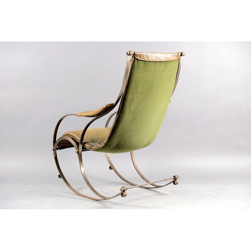 Vintage leather and metal rocking chair by Peter Cooper for R.W. Winfried, England 1890