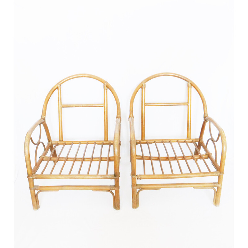 Pair of vintage bamboo armchairs, 1940