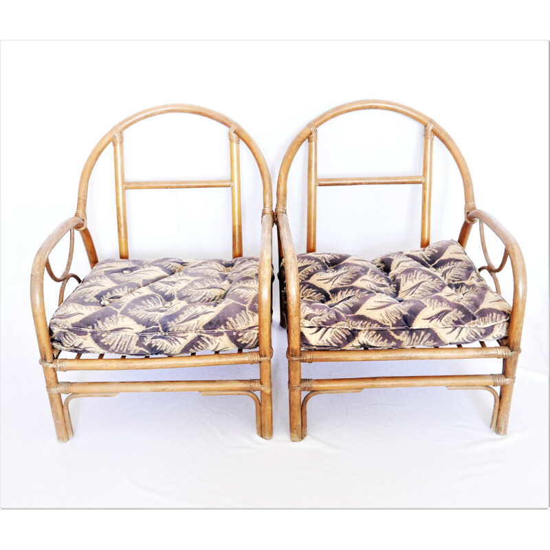 Pair of vintage bamboo armchairs - 1940s