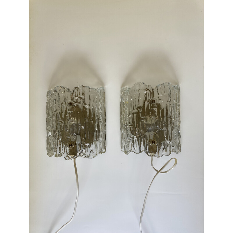 Pair of vintage blown glass and brass wall lamp by Carl Fagerlund for Orrefors, Denmark 1960