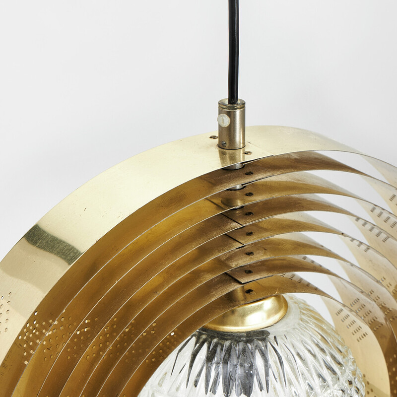 Vintage 'Moon' pendant lamp in brass and glass for Werner Schou, Denmark 1970
