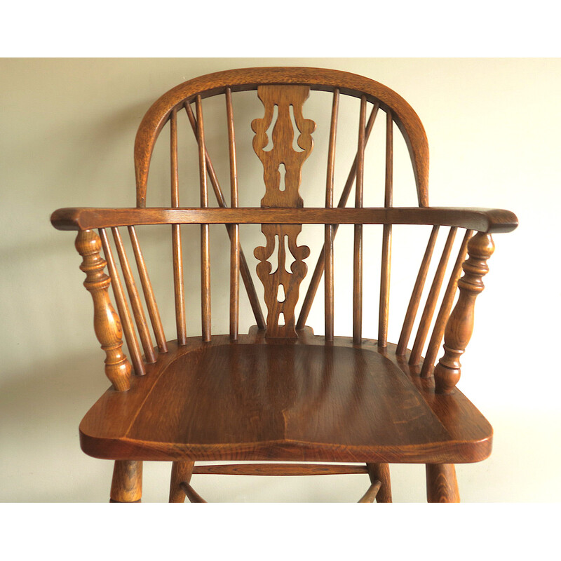 Vintage Windsor chair in solid oak with a horseshoe-shaped armrest, 1960