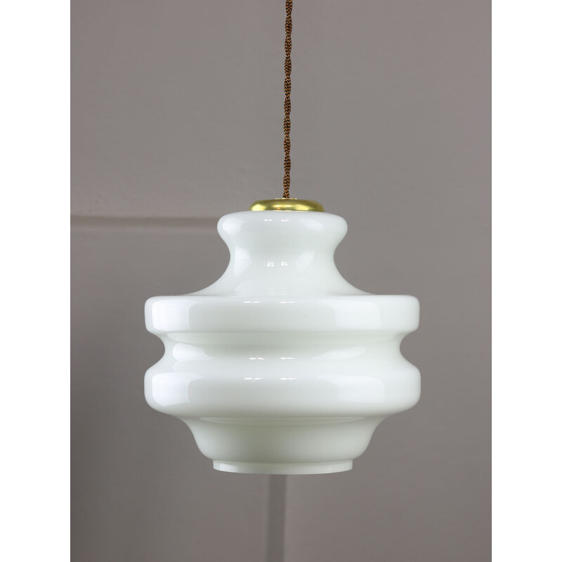Vintage pendant lamp in brass and opaline, Italy 1950