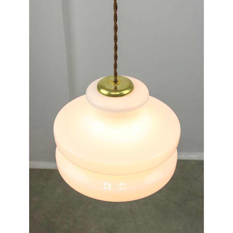 Vintage pendant lamp in brass and opaline, Italy 1950