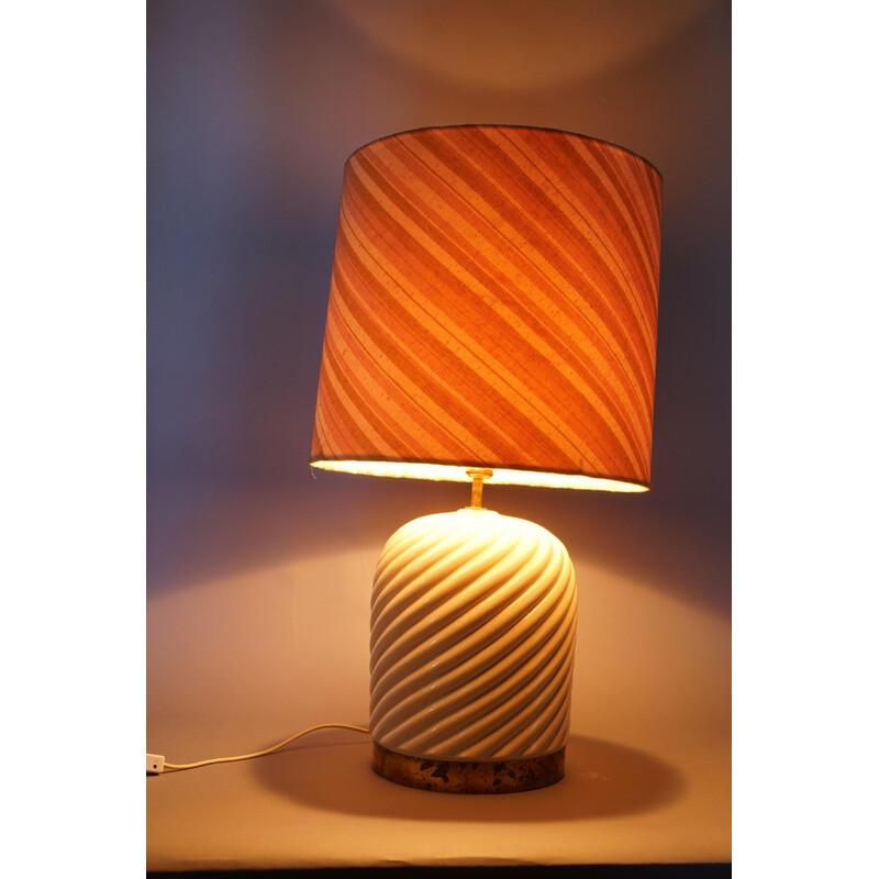 Vintage brass and ceramic bedside lamp by Tommaso Barbi, Italy 1979