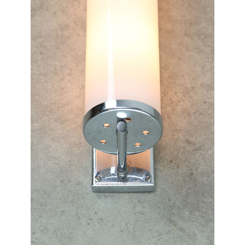 Vintage Bauhaus wall lamp in chrome and opaline glass, 1930